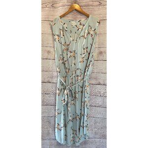 3XLAVA & VIV Light Blue Floral Midi Dress Plus Size Elastic Waist Sleeveless